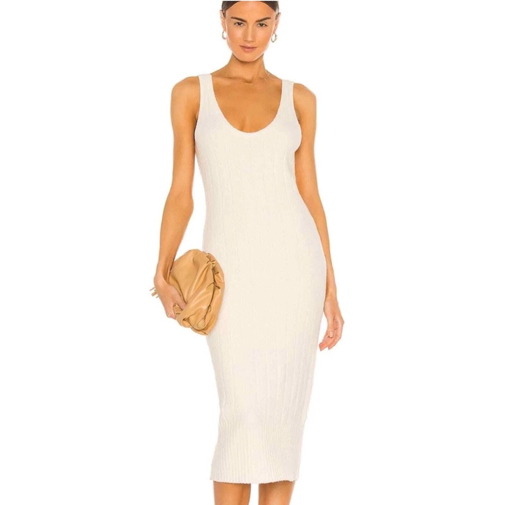 Weekend Stories Loreo Cotton Blend Plush Knit Midi Dress Cream Size Small